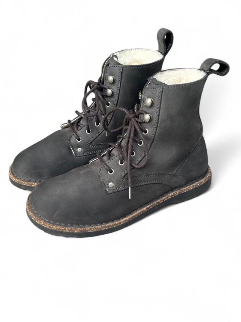 Birkenstock Bryson Graphite Grey Leather Boots Shearling EU 39 Women's 8 Narrow